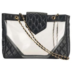Chanel Timeless Shopping XL Transparent Vintage See Through Dark Navy Blue Tote