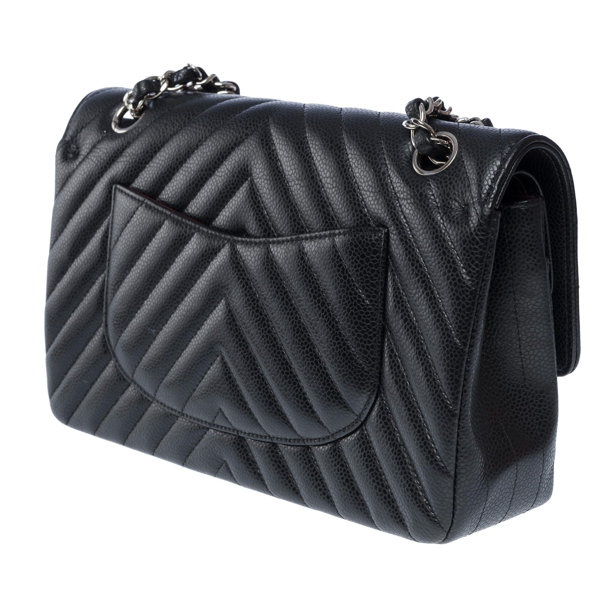 Chanel Timeless shoulder bag in black chevrons quilted caviar leather , PHW For Sale 1