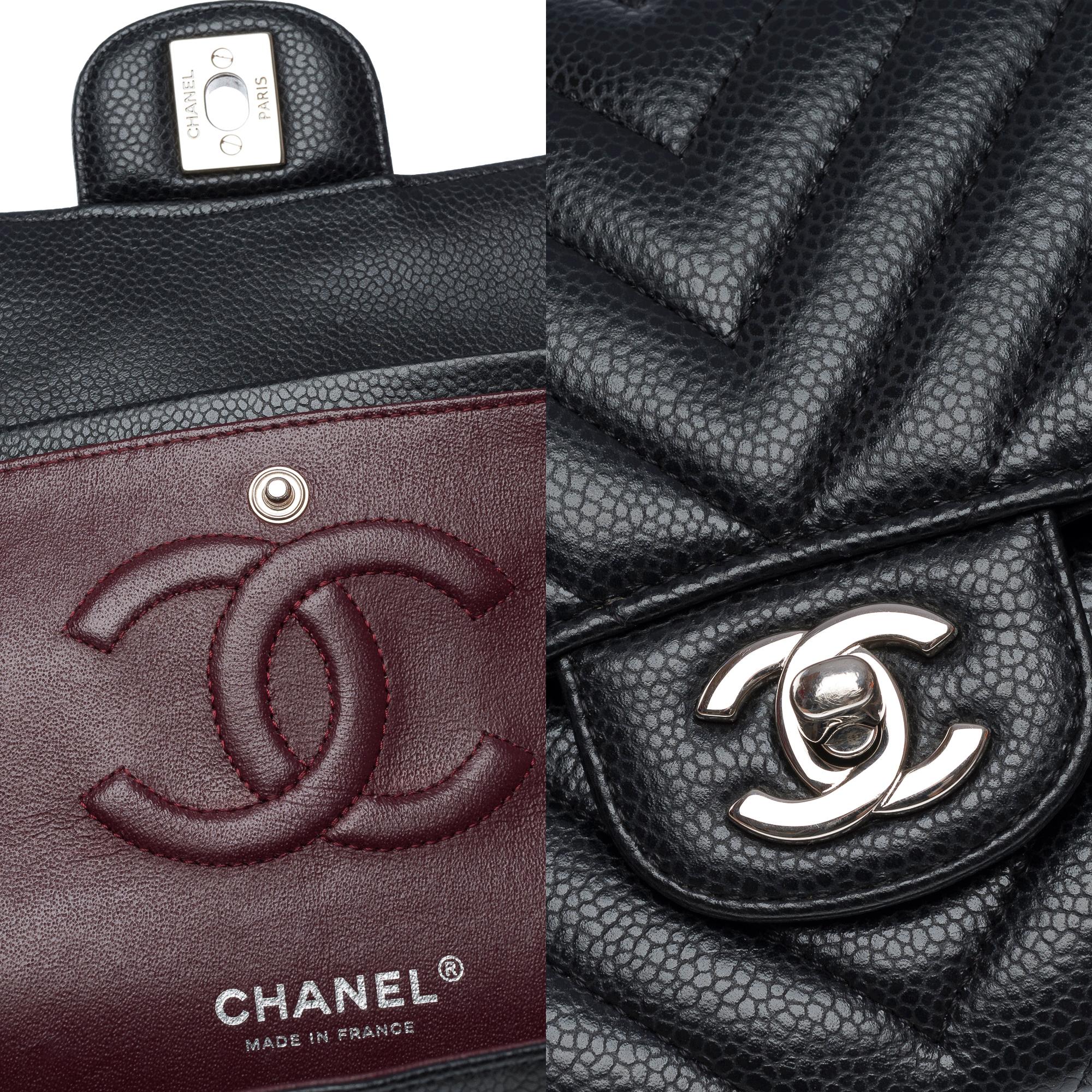 Chanel Timeless shoulder bag in black chevrons quilted caviar leather , PHW For Sale 2