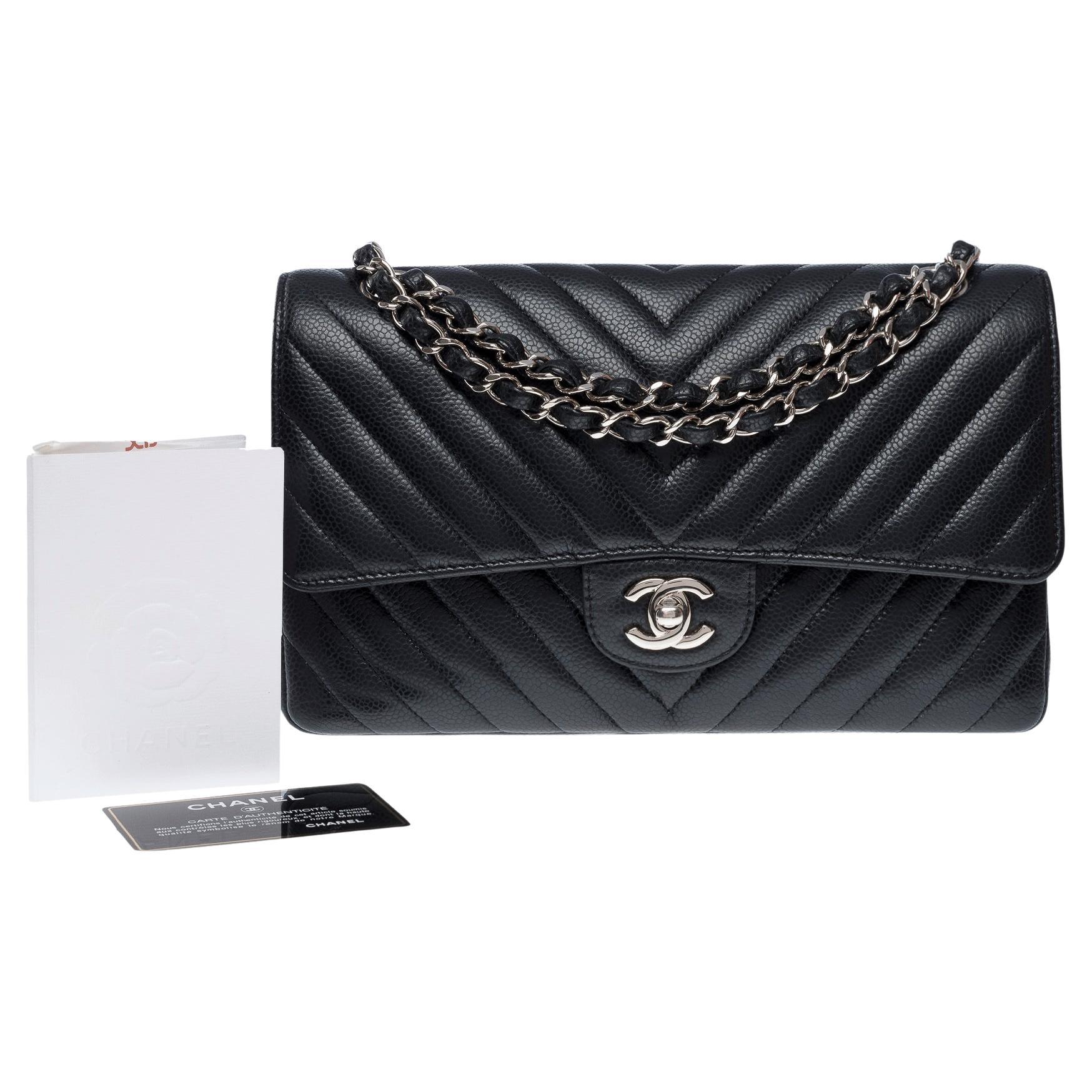 Chanel Timeless shoulder bag in black chevrons quilted caviar leather , PHW For Sale