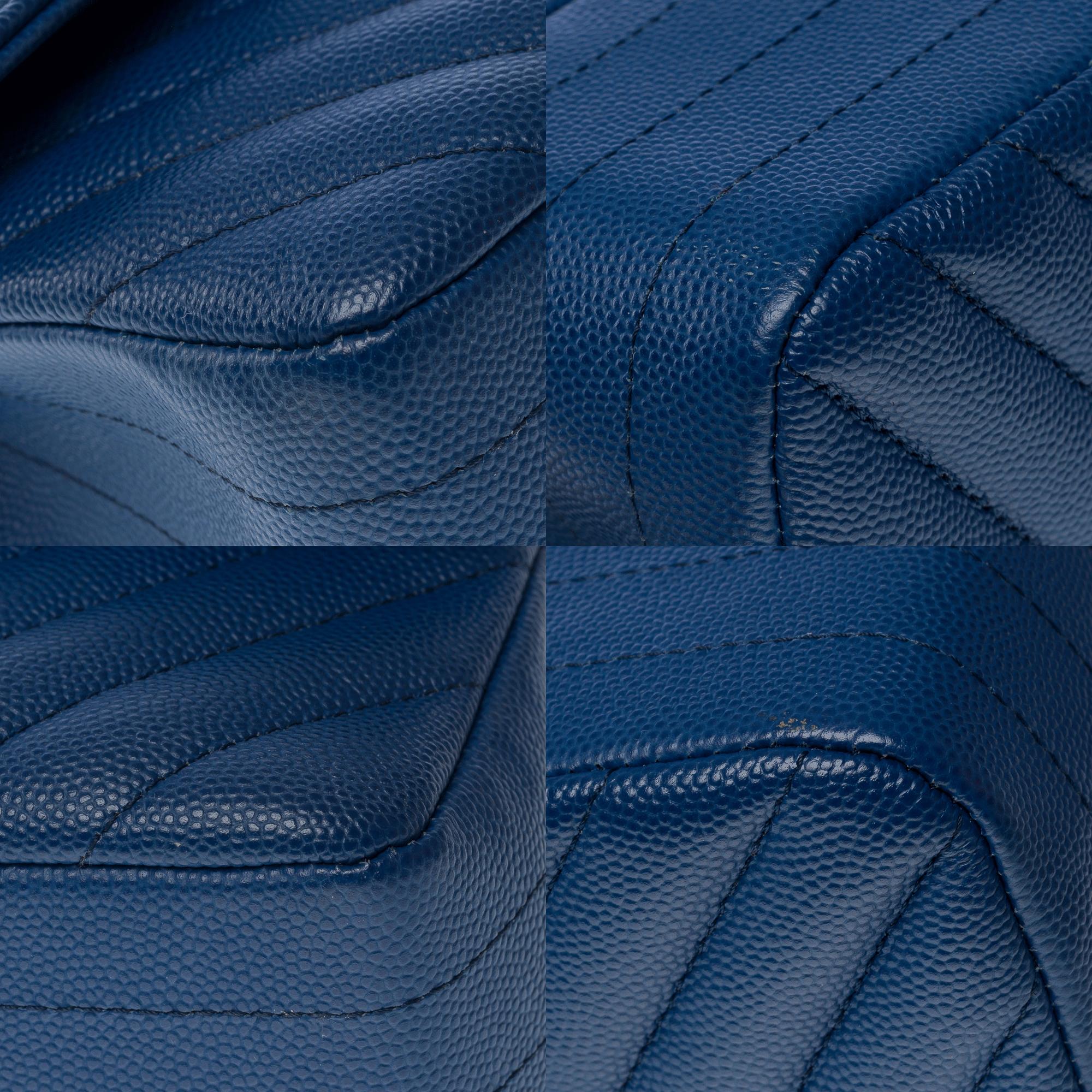 Chanel Timeless shoulder bag in blue chevrons quilted caviar leather , PHW For Sale 6
