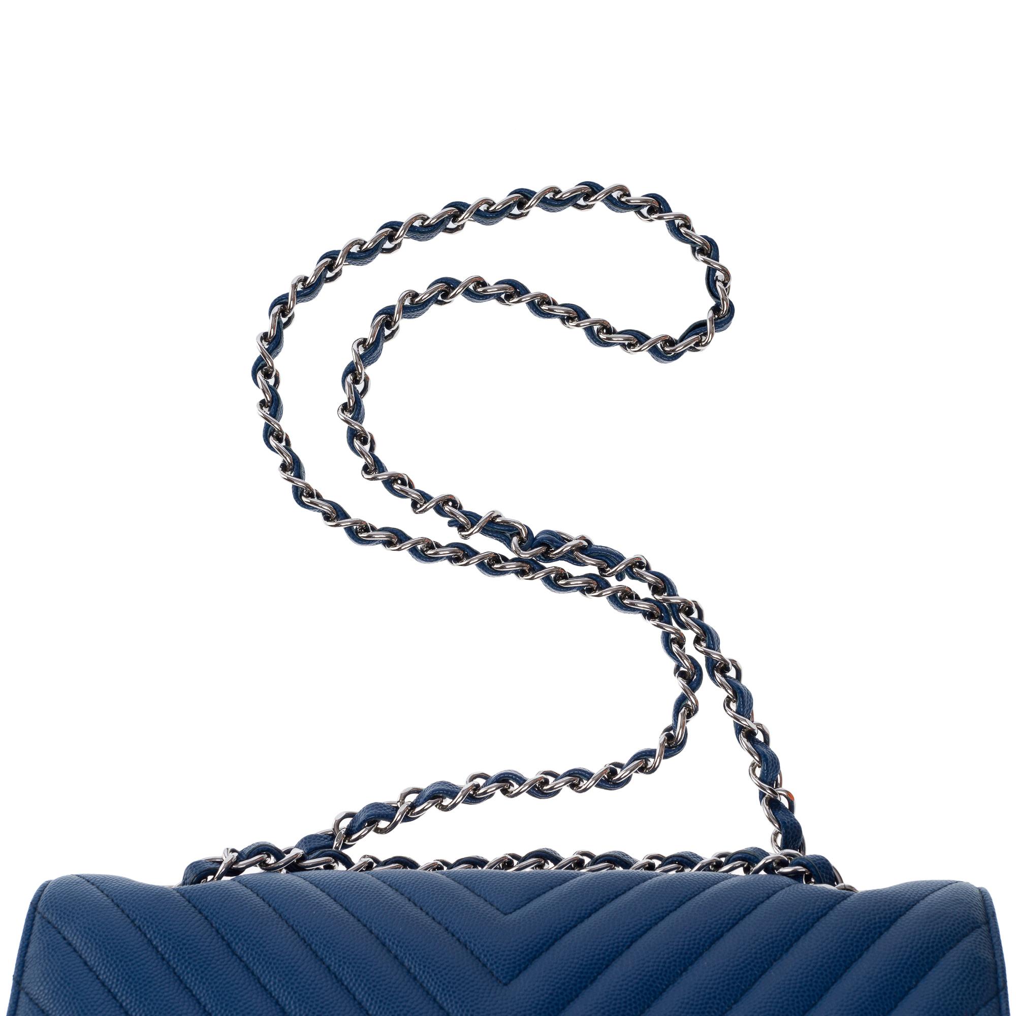 Chanel Timeless shoulder bag in blue chevrons quilted caviar leather , PHW For Sale 4