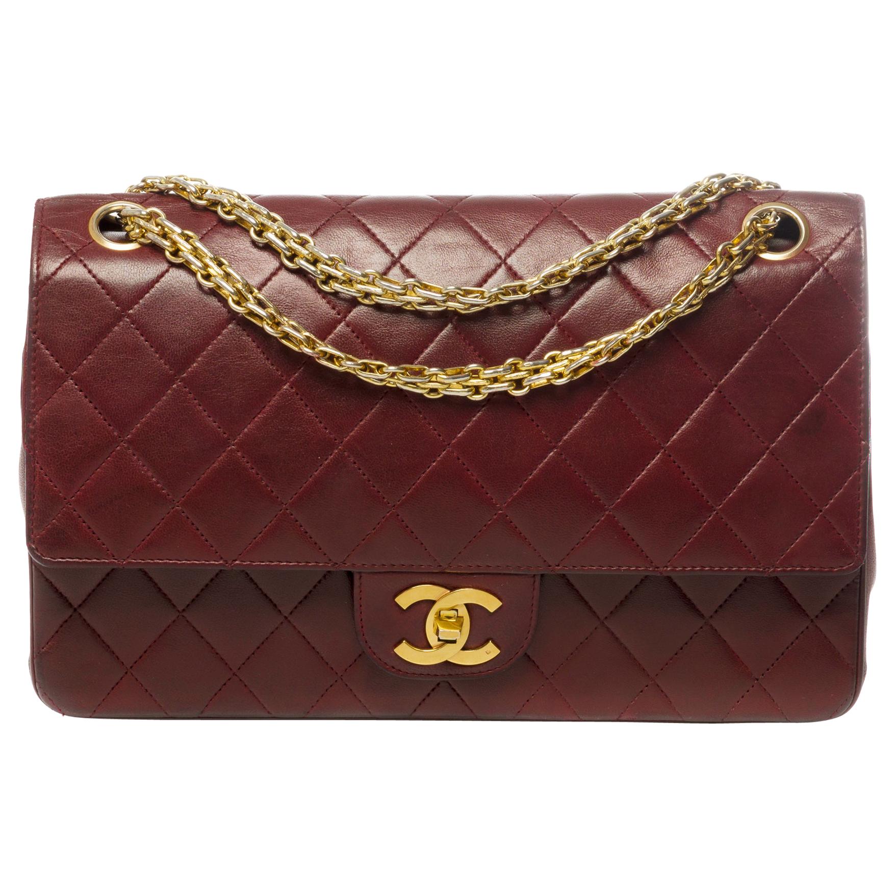 Chanel Timeless shoulder bag in burgundy quilted leather with gold hardware