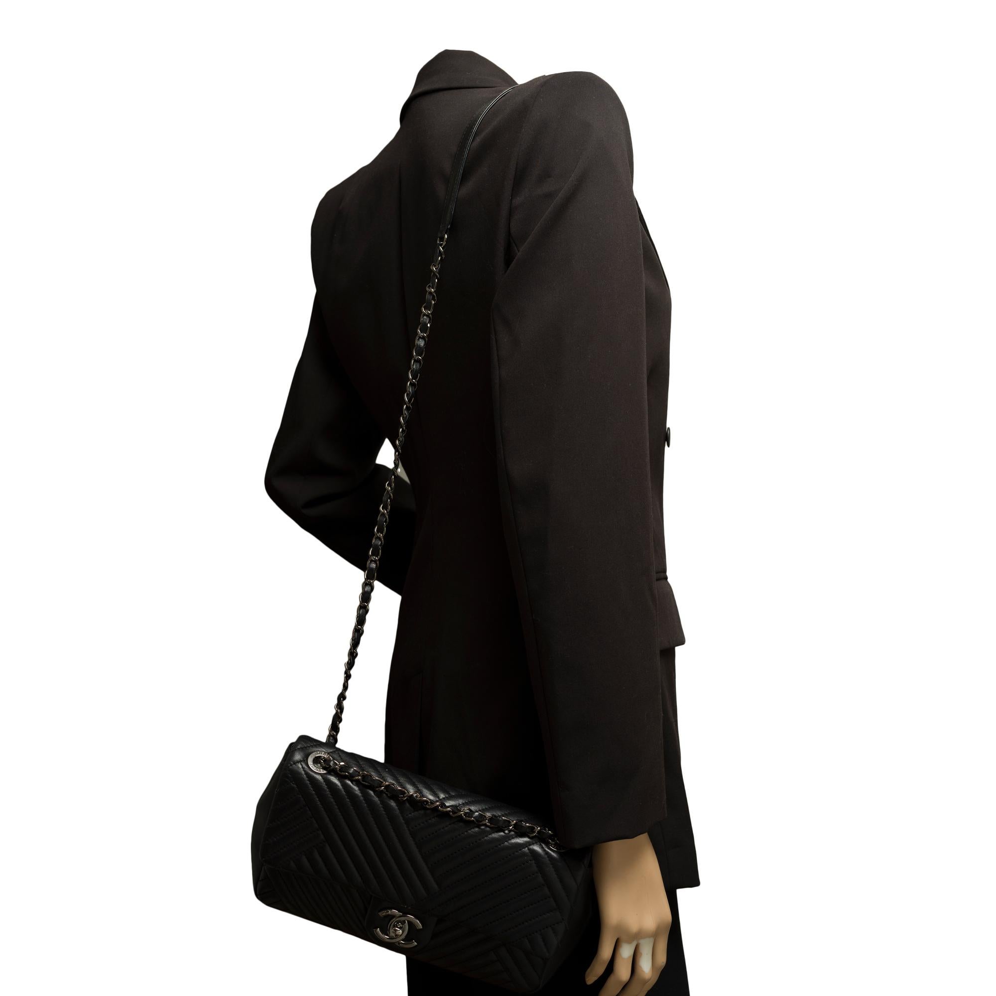 Chanel Timeless shoulder flap bag in black asymmetrical lambskin leather, RHW 8
