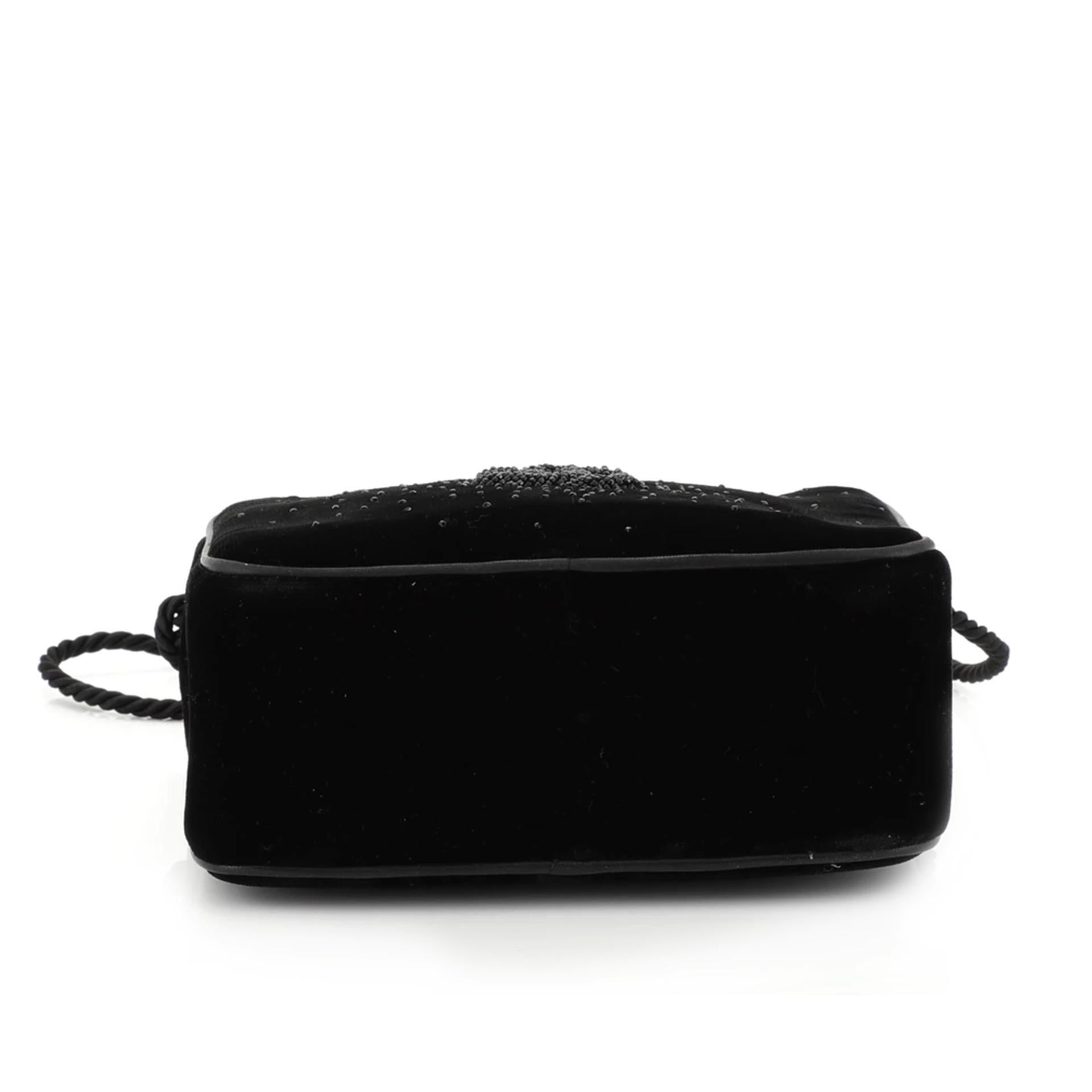 Chanel So Black Rare Vintage 1989 Velvet Strass Beaded Tassel Small Camera Bag For Sale 4
