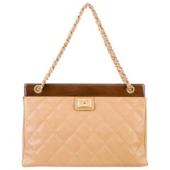 Chanel Chanel Timeless Tote Vintage Holz Medium Beige Kaviar Leder Umhängetasche