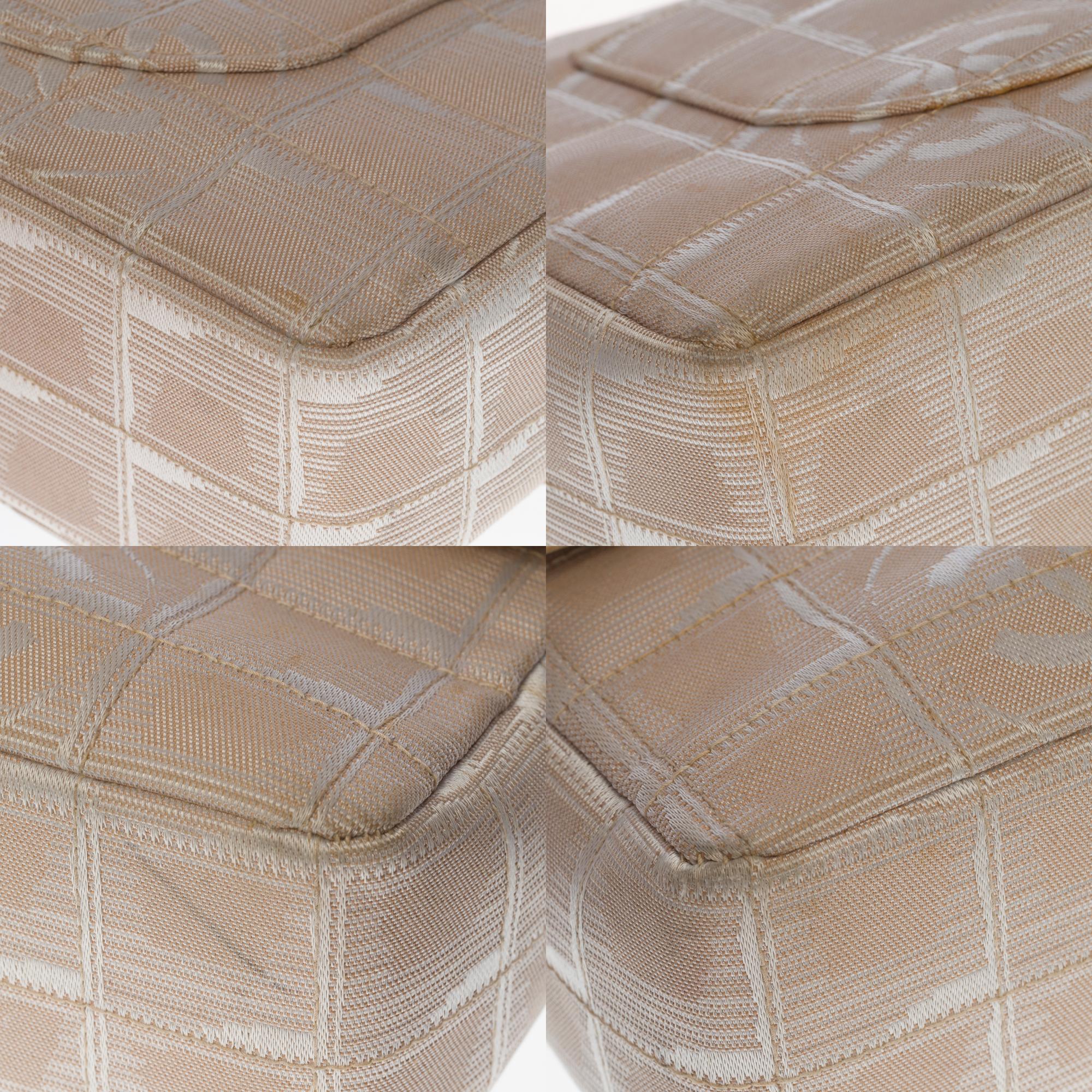 Chanel Timeless Travel Line flap shoulder bag in beige woven nylon, SHW 3