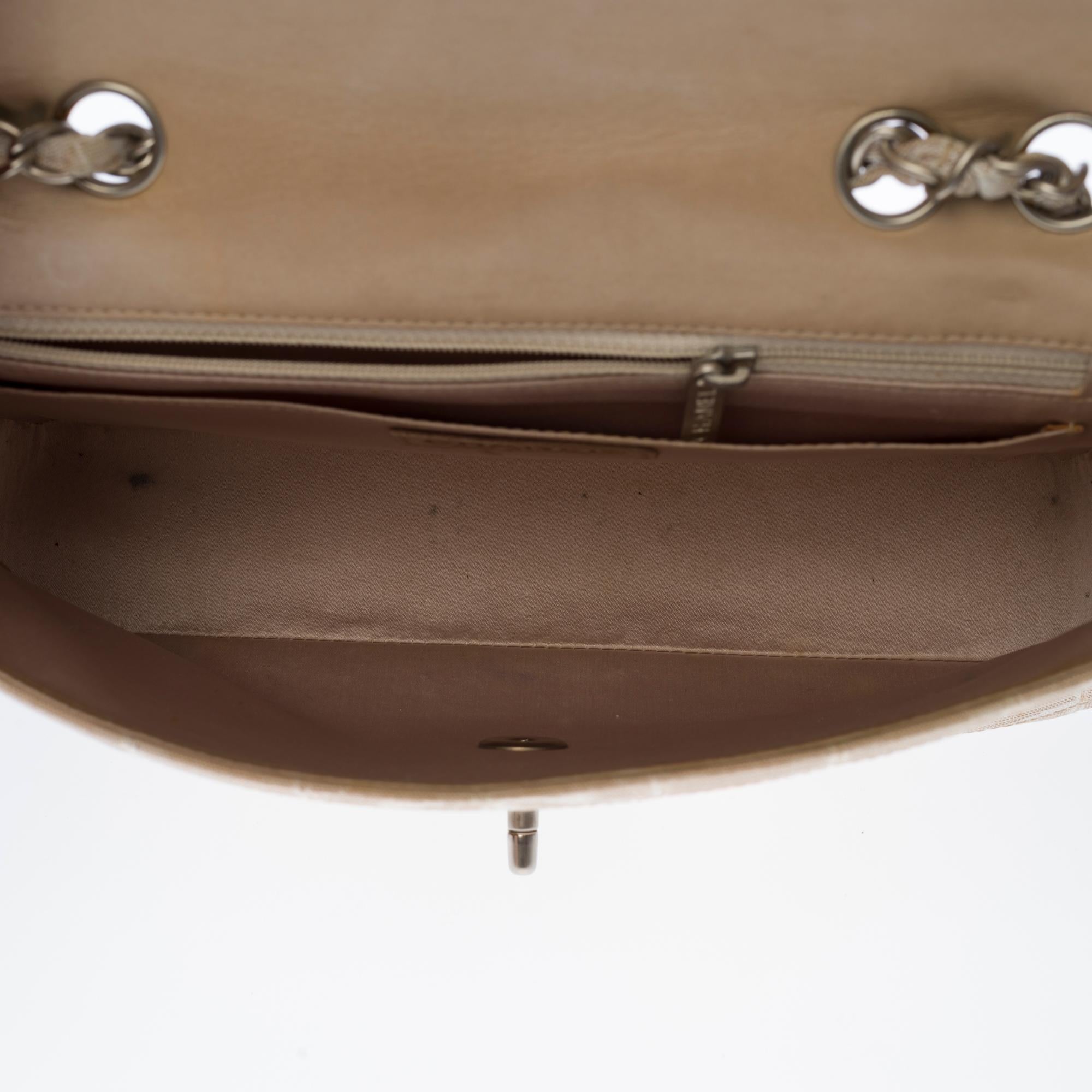 Women's Chanel Timeless Travel Line flap shoulder bag in beige woven nylon, SHW