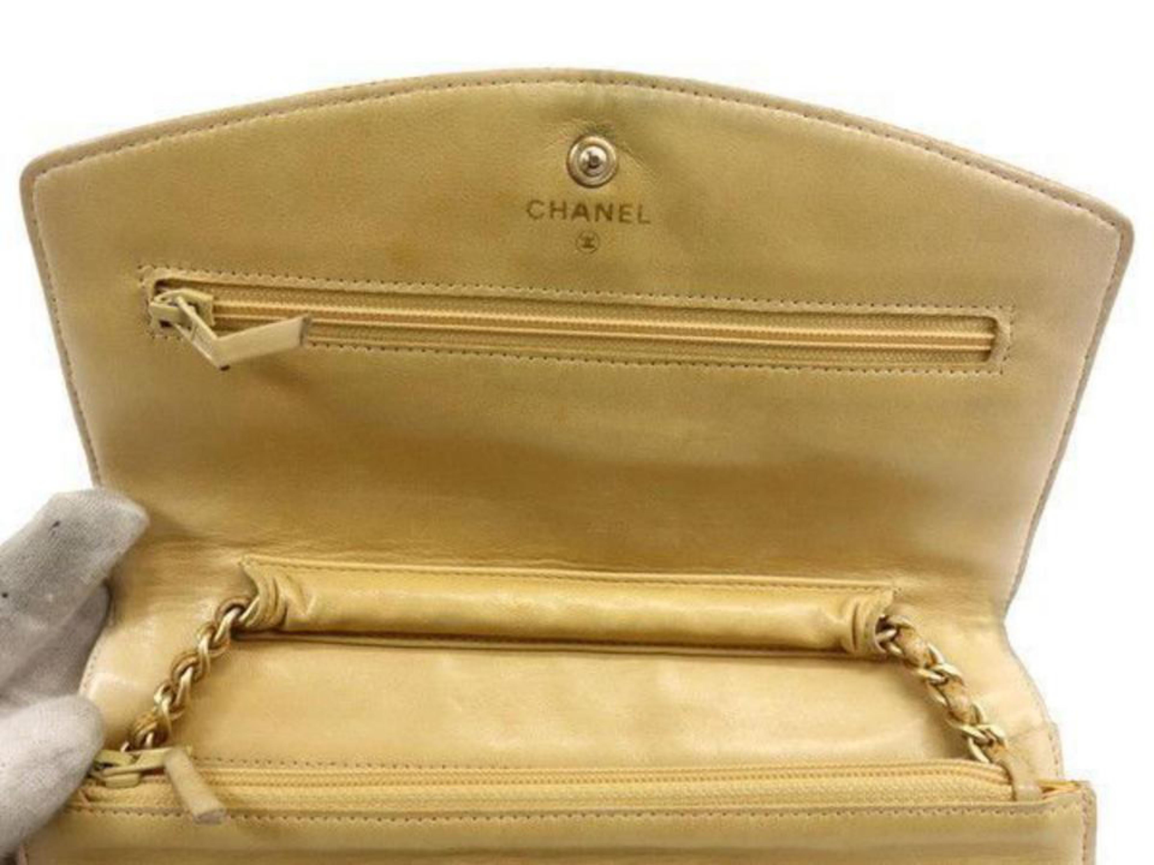 Chanel Timeless Wallet on Chain Caviar Cc Flap 233989 Beige Leather Cross Body B For Sale 3