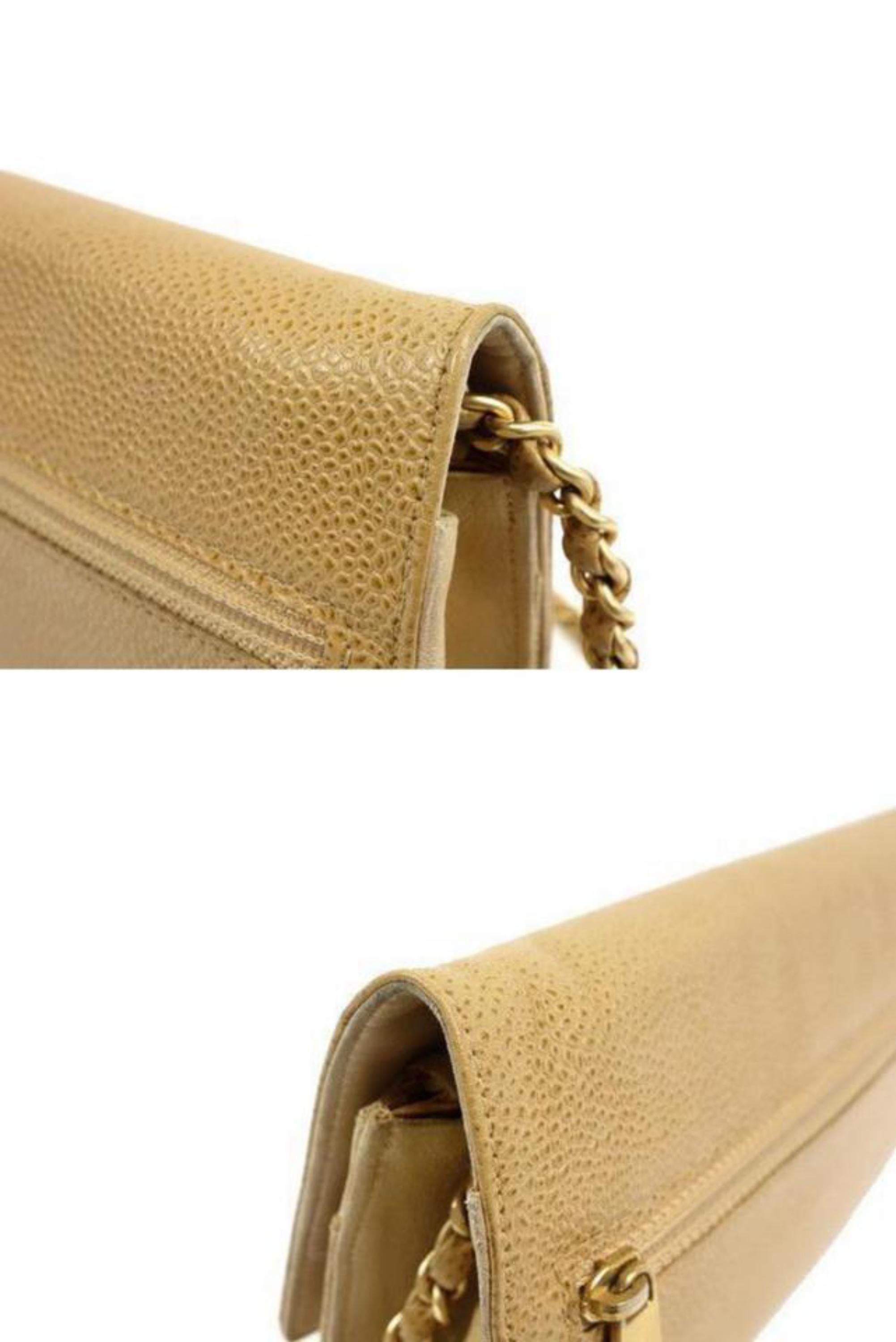 Chanel Timeless Wallet on Chain Caviar Cc Flap 233989 Beige Leather Cross Body B For Sale 5