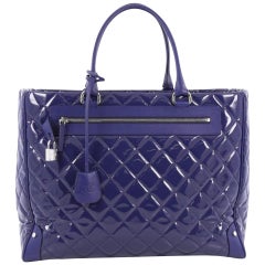 Chanel Timeless XL Quilted Carry-on Tote Royal Blue Patent Leather Bag