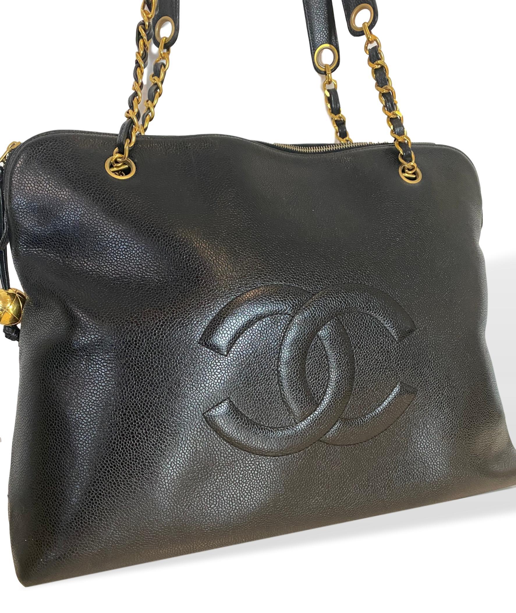Women's or Men's Chanel Timeless Zip Large Black Caviar Leather Tote, 1994