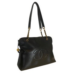 Vintage Chanel Timeless Zip Large Black Caviar Leather Tote, 1994