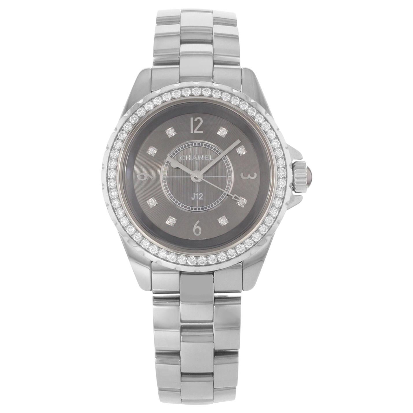 Chanel Titanium Ceramic Gray Diamond Dial Quartz Ladies Watch J12 H2565