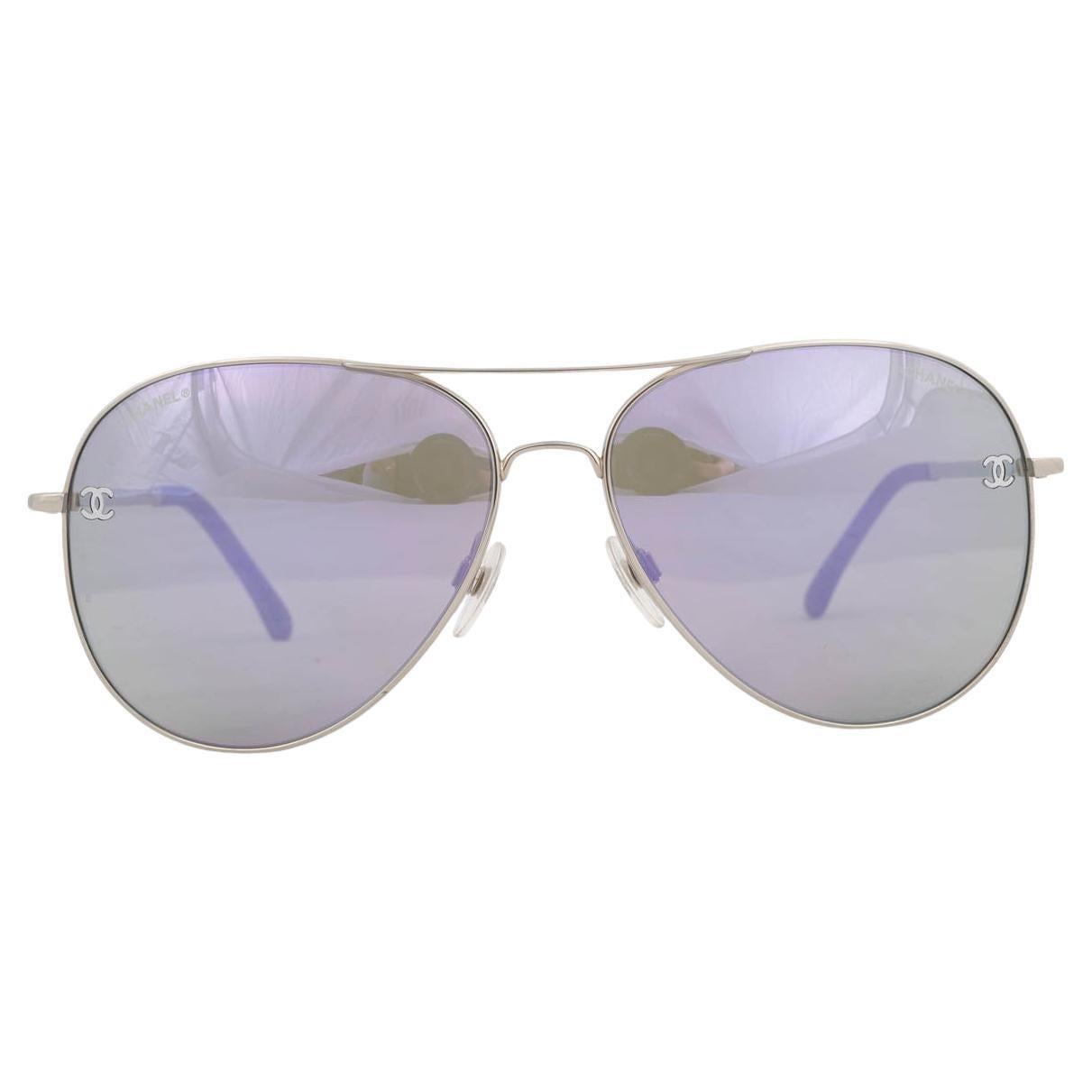 CHANEL titanium metal 4189 AVIATOR Sunglasses Lilac Lenses For Sale
