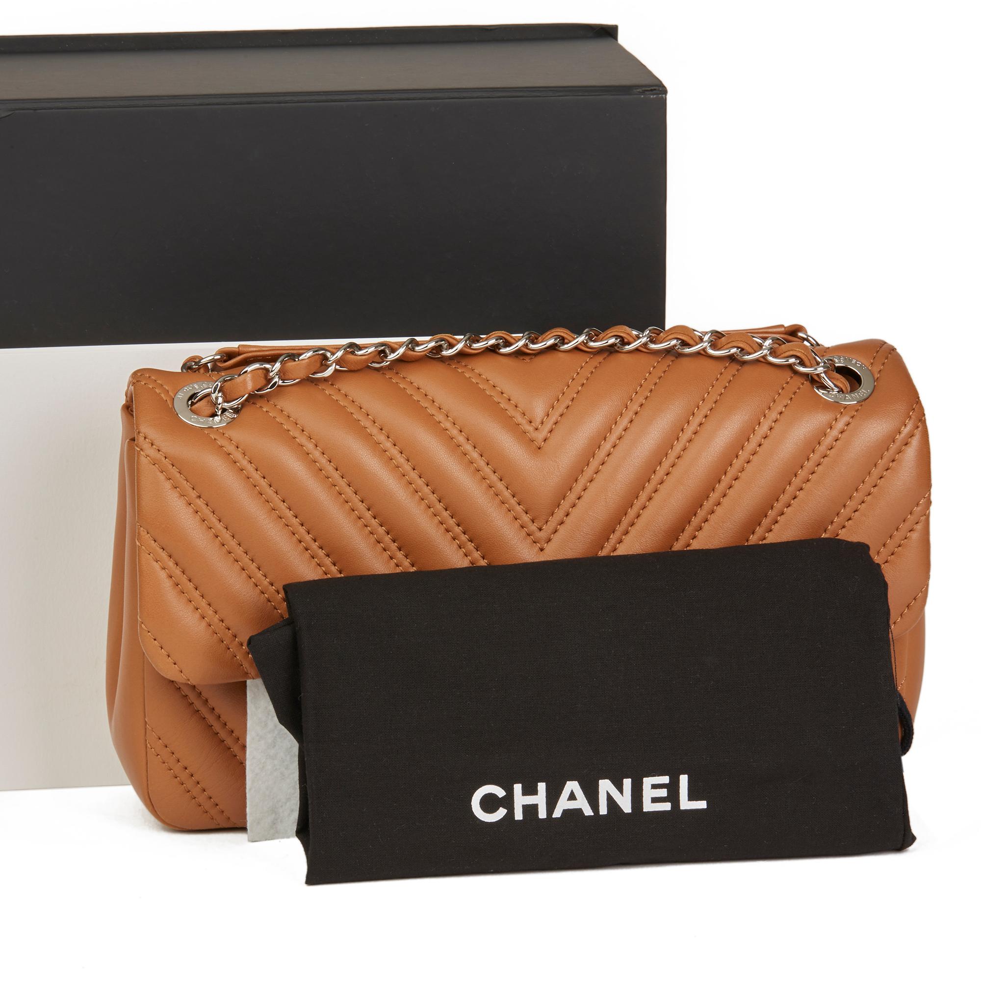 Chanel Toffee Chevron Quilted Lambskin Classic Single Flap Bag  5