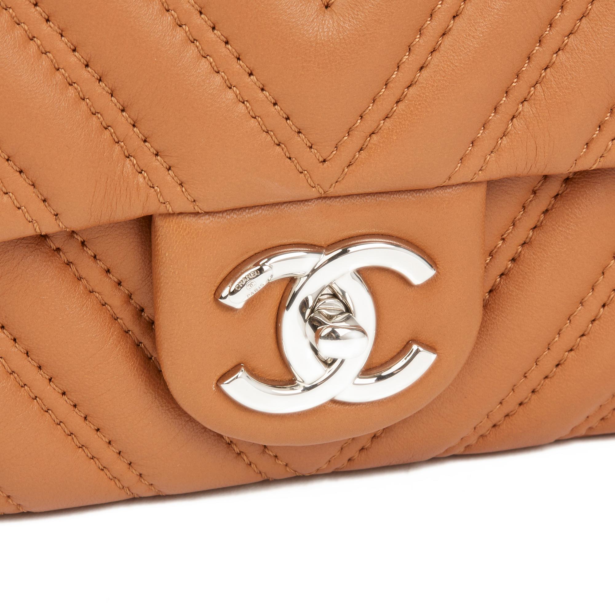 Chanel Toffee Chevron Quilted Lambskin Classic Single Flap Bag  1