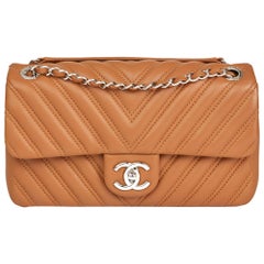 Chanel Toffee Chevron Quilted Lambskin Classic Single Flap Bag
