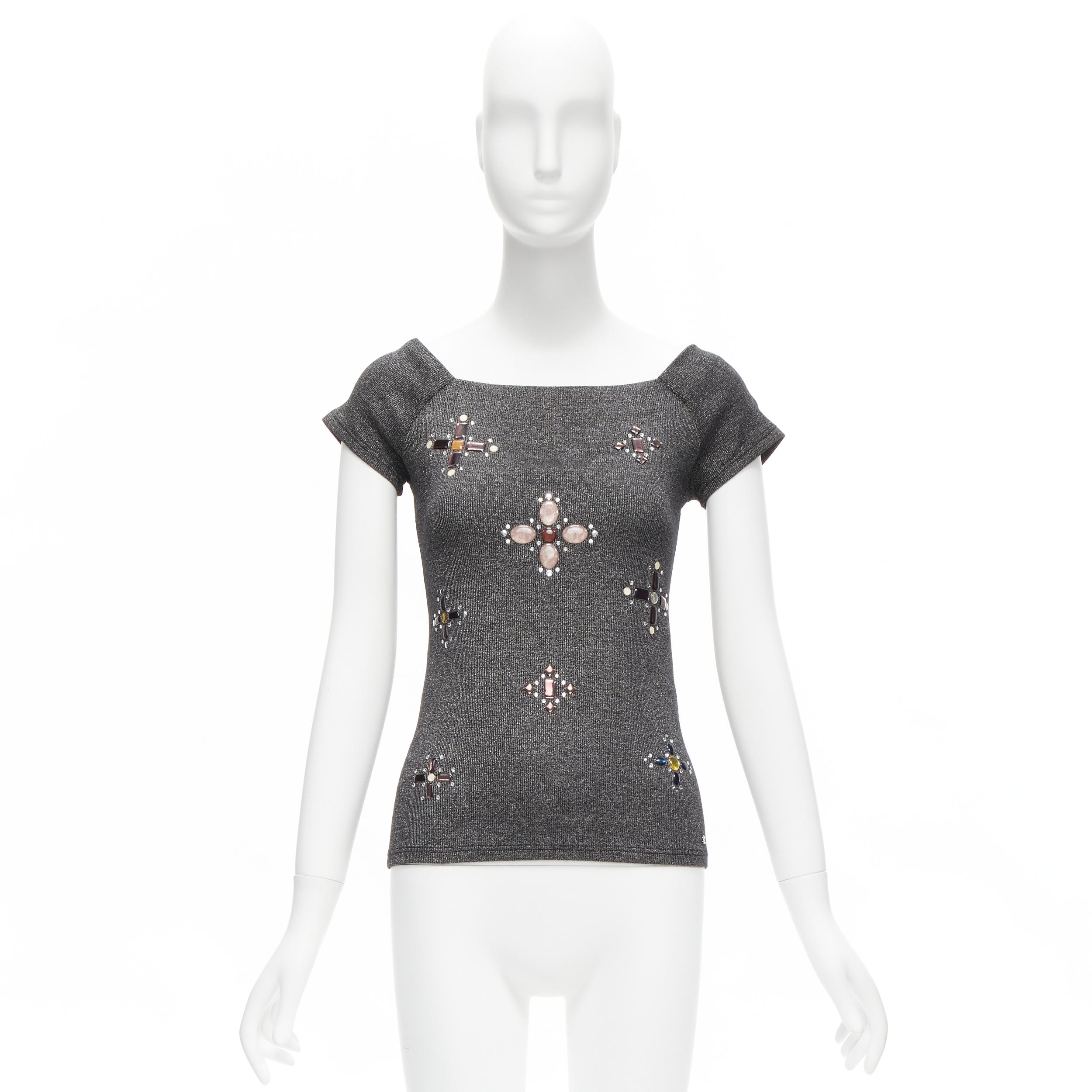 CHANEL tone CC logo colorful gems Byzantine Cross embellished fitted top FR36 S For Sale 5