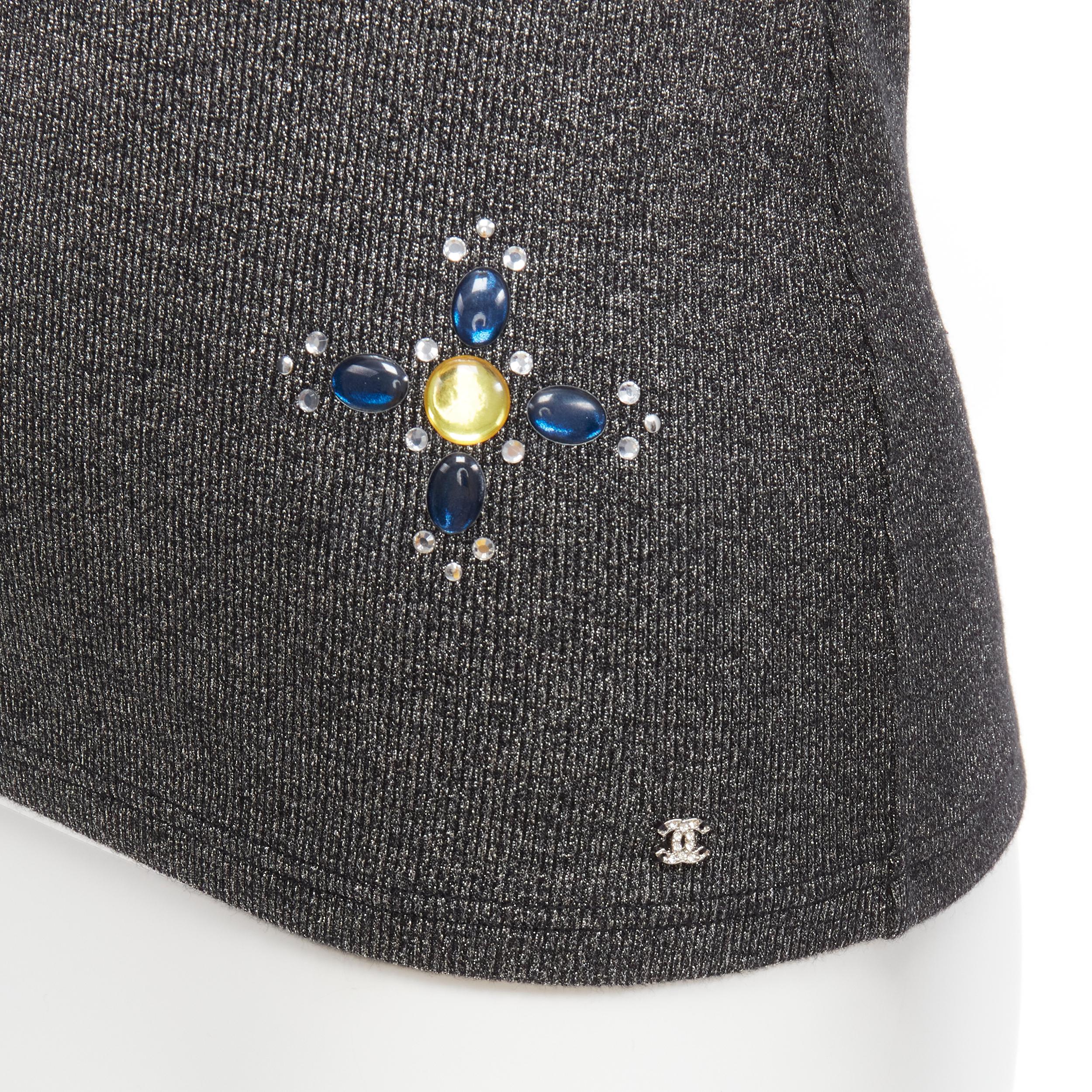 CHANEL tone CC logo colorful gems Byzantine Cross embellished fitted top FR36 S For Sale 2