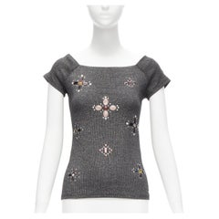 CHANEL tone CC logo colorful gems Byzantine Cross embellished fitted top FR36 S