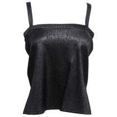 CHANEL Top Black Blouse Sleeveless Metallic Spaghetti Strap Sz 36 2018