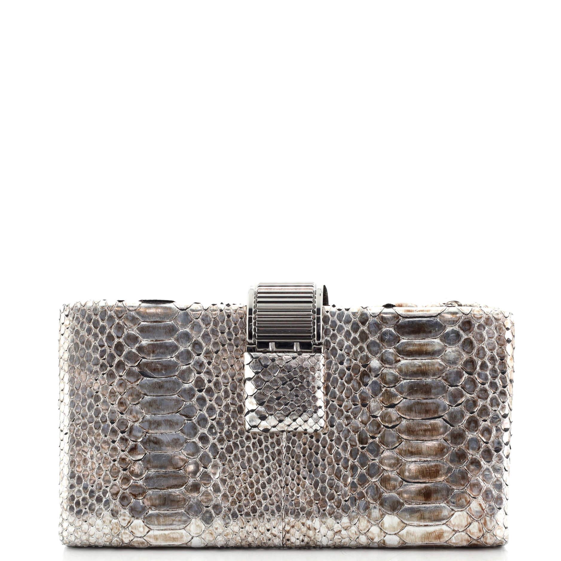 Chanel Top Clasp Flap Clutch Python Medium In Good Condition In NY, NY
