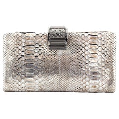 Chanel Top Clasp Flap Clutch Python Medium