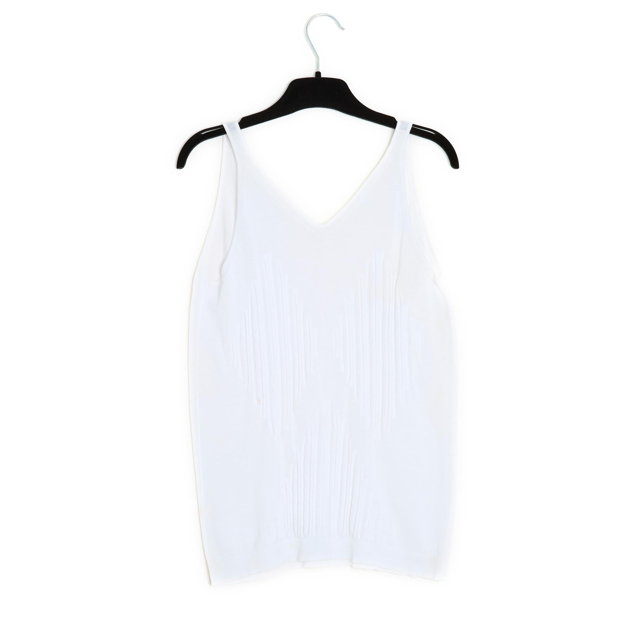 Chanel Top FR38 White Cotton Tank UK10 US8 For Sale 2