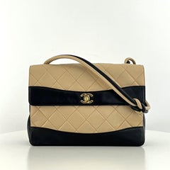 CHANEL Top Handle Bicolore Black & Beige Lambskin Handbag 1999–2001