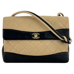 CHANEL Top Handle Bicolore Black & Beige Lambskin Handbag 1999–2001