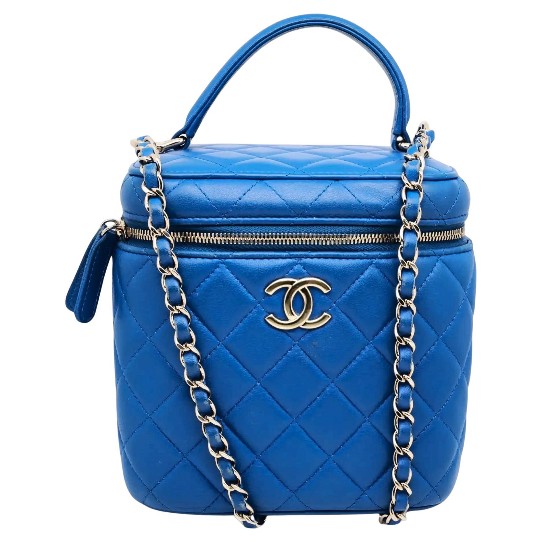 Chanel Top Handle Blue Small Vanity Case Crossbody Bag For Sale