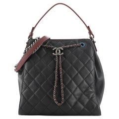 Chanel Top Handle CC Drawstring Bucket Bag Quilted Caviar Medium