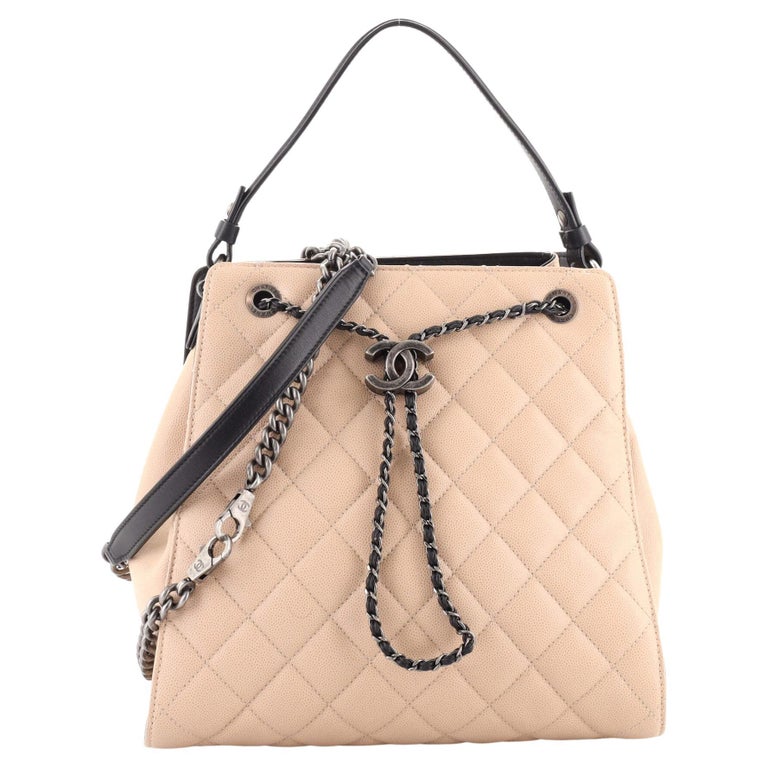 Chanel Top Handle CC Drawstring Bucket Bag Quilted Caviar Medium For