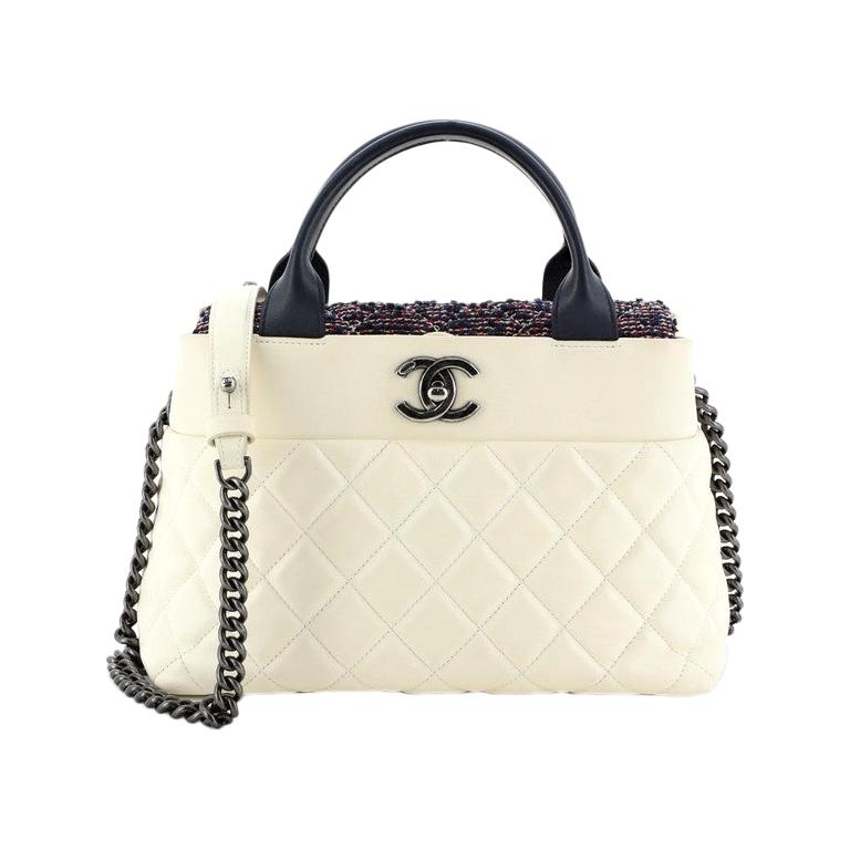 Chanel Top Handle CC Tote Quilted Calfskin With Tweed Small 