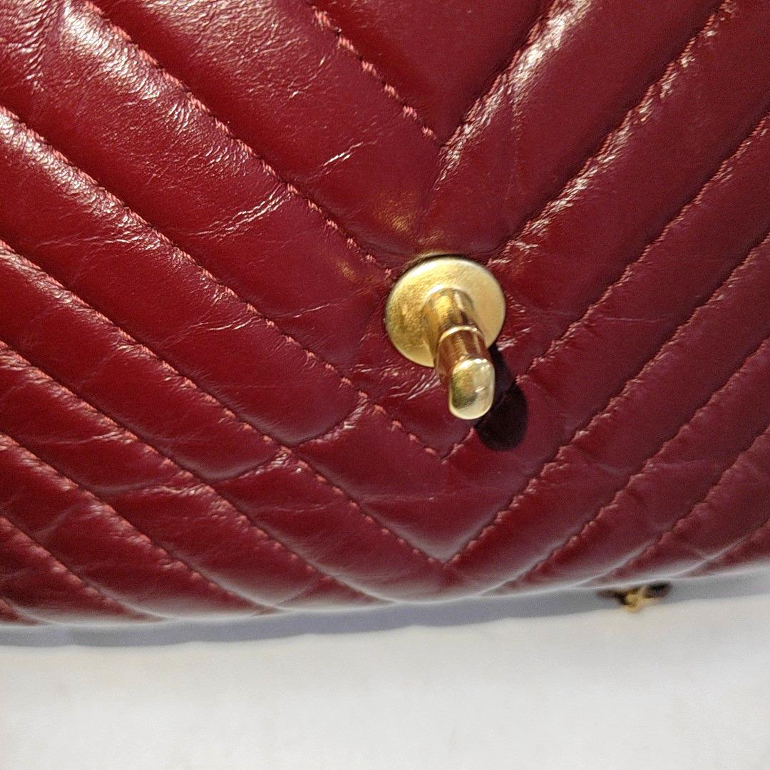 Chanel Top Handle Chevron Flap Bag Mini Burgundy Calfskin Leather, 2017 5
