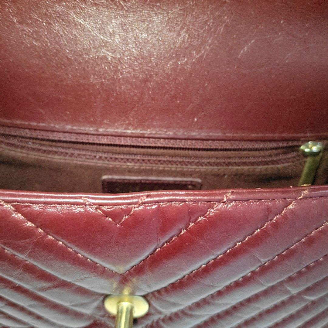Chanel Top Handle Chevron Flap Bag Mini Burgundy Calfskin Leather, 2017 8
