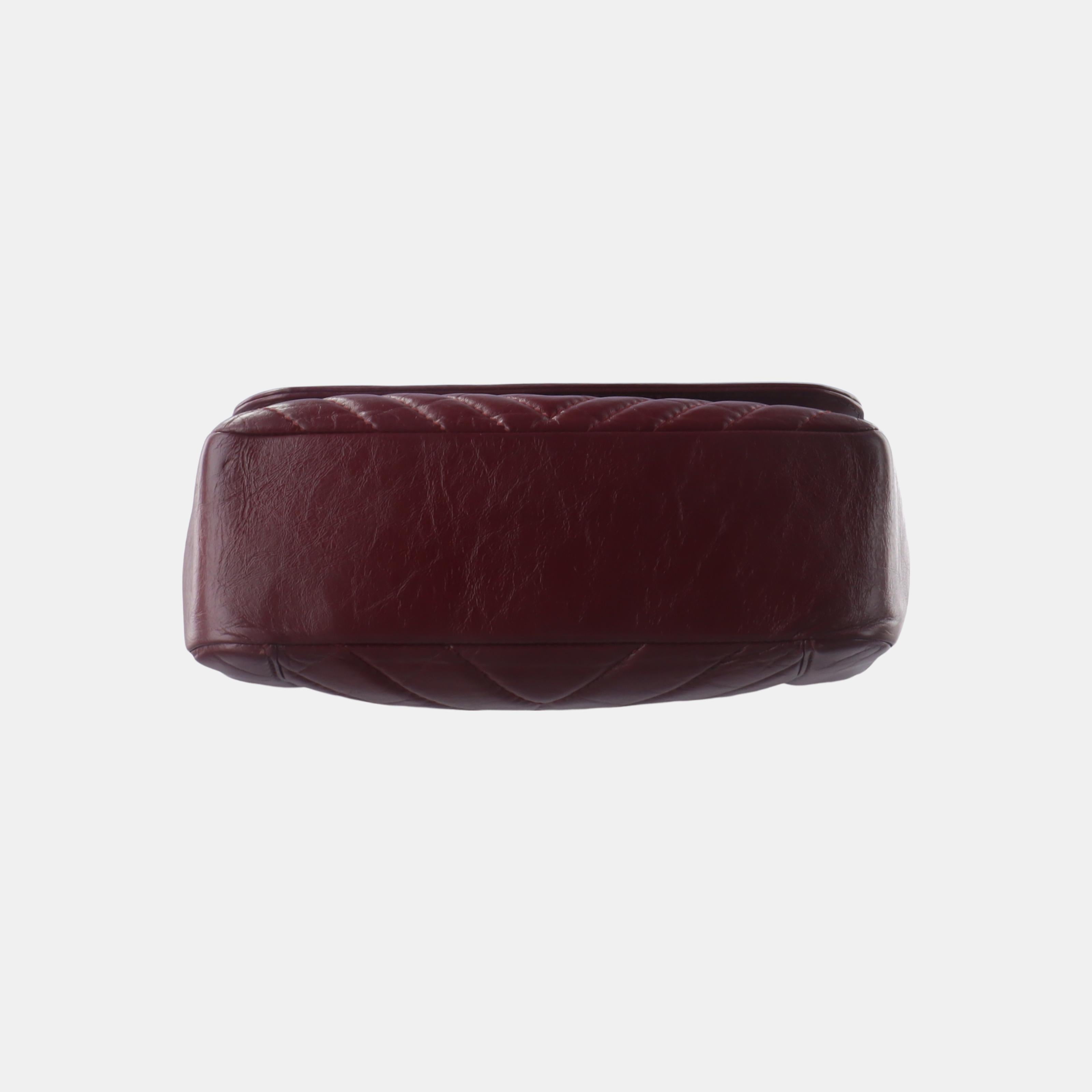 Women's Chanel Top Handle Chevron Flap Bag Mini Burgundy Calfskin Leather, 2017