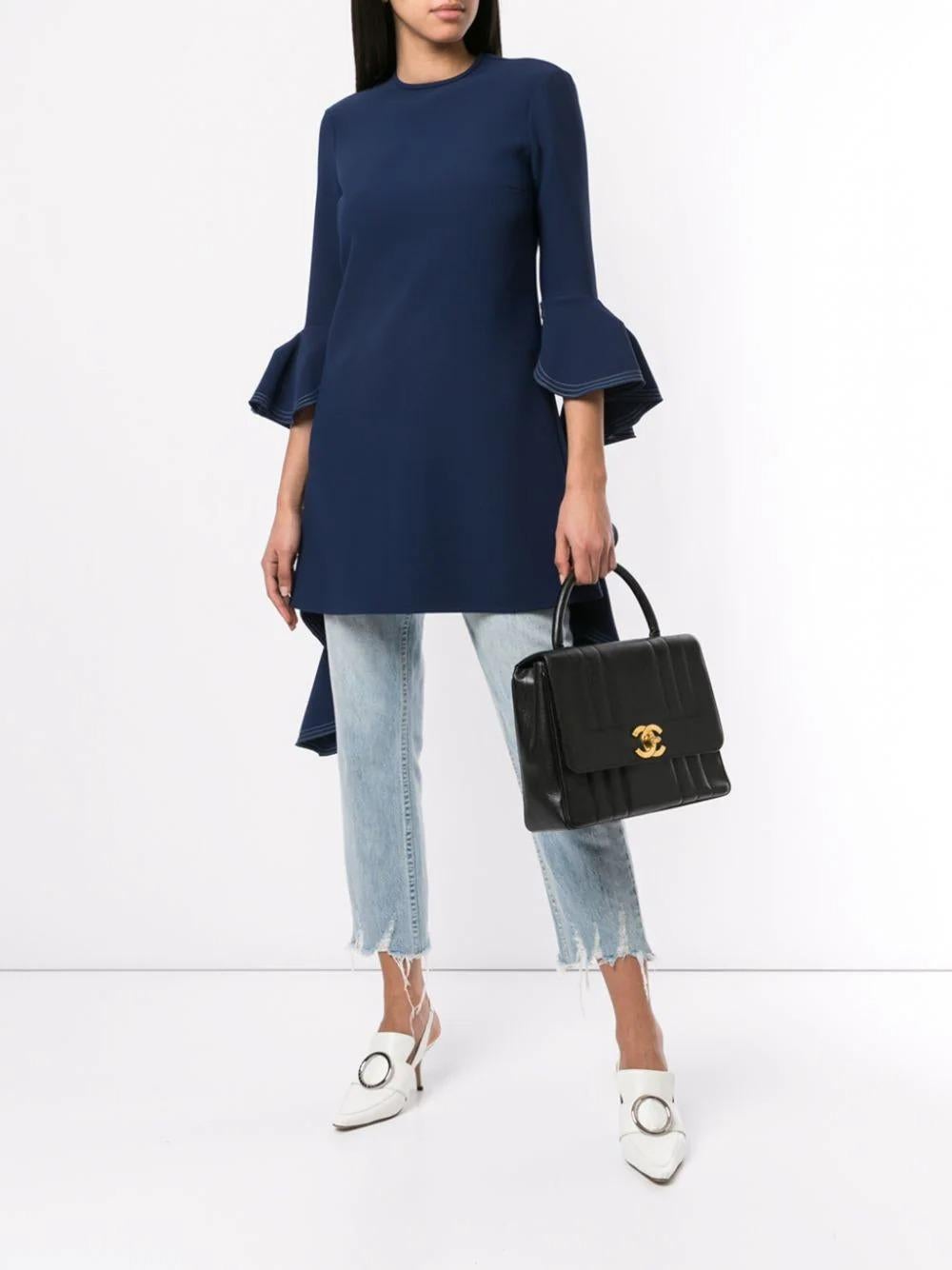 Chanel Top Handle Classic Kelly Flap Black Caviar Tote For Sale at 1stDibs