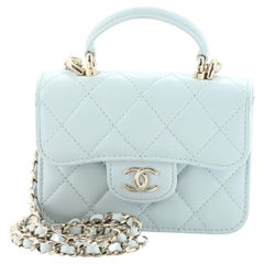 Chanel Top Handle Flap Coin Purse with Chain Quilted Lambskin