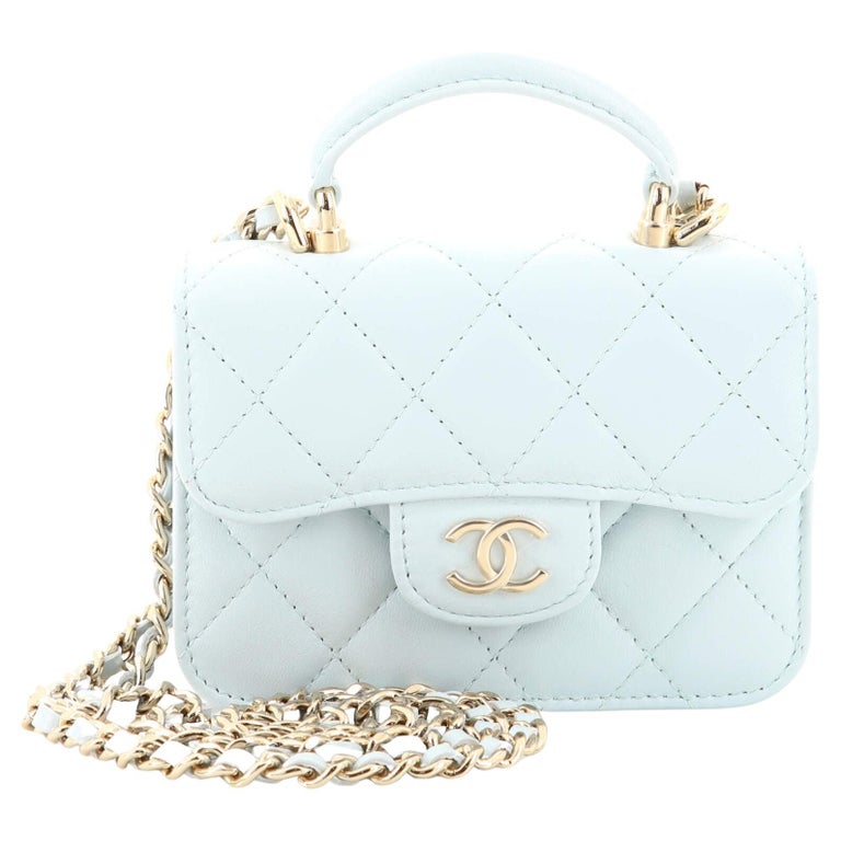 Chanel Top Handle Flap Coin Purse with Chain Quilted Lambskin at 1stDibs