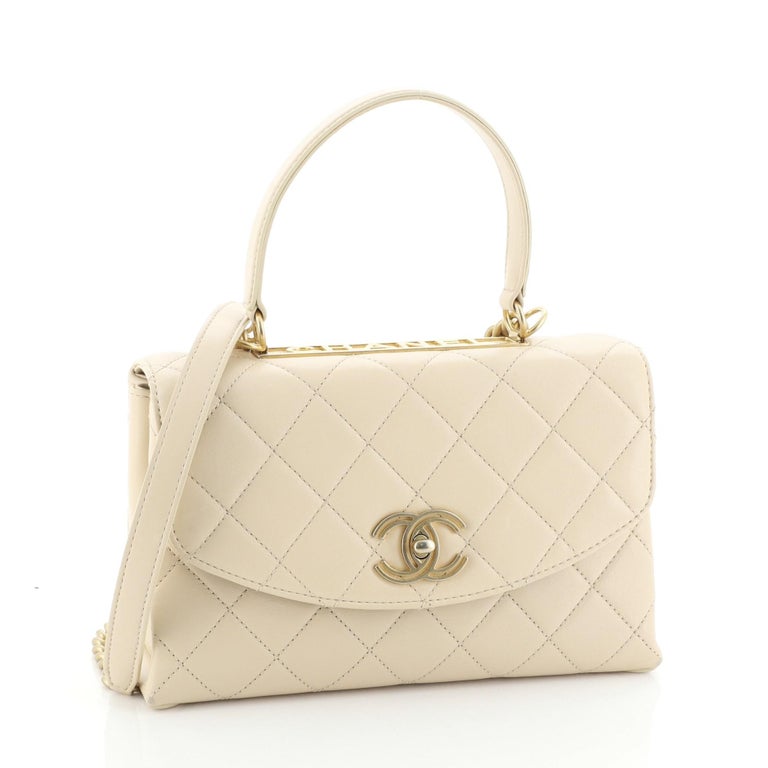 Chanel Top Handle Round Flap Bag Quilted Lambskin Medium