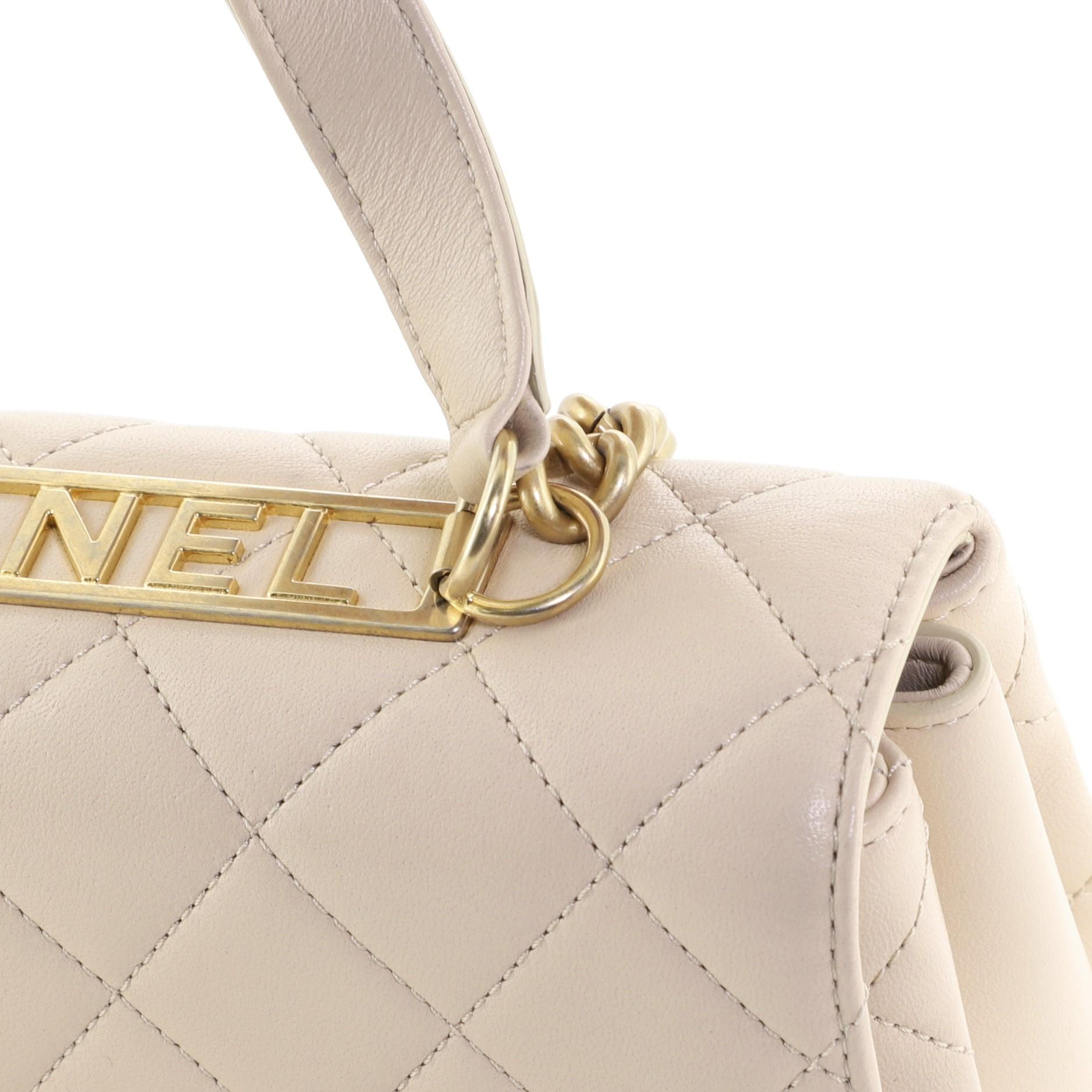 Women's or Men's Chanel Top Handle Round Flap Bag Quilted Lambskin Medium