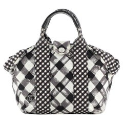Chanel Top Handle Satchel Gingham Print Canvas Small