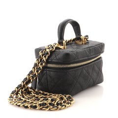 Chanel Top Handle Zip Around Vanity Case mit Kette gesteppt Kaviar Mini