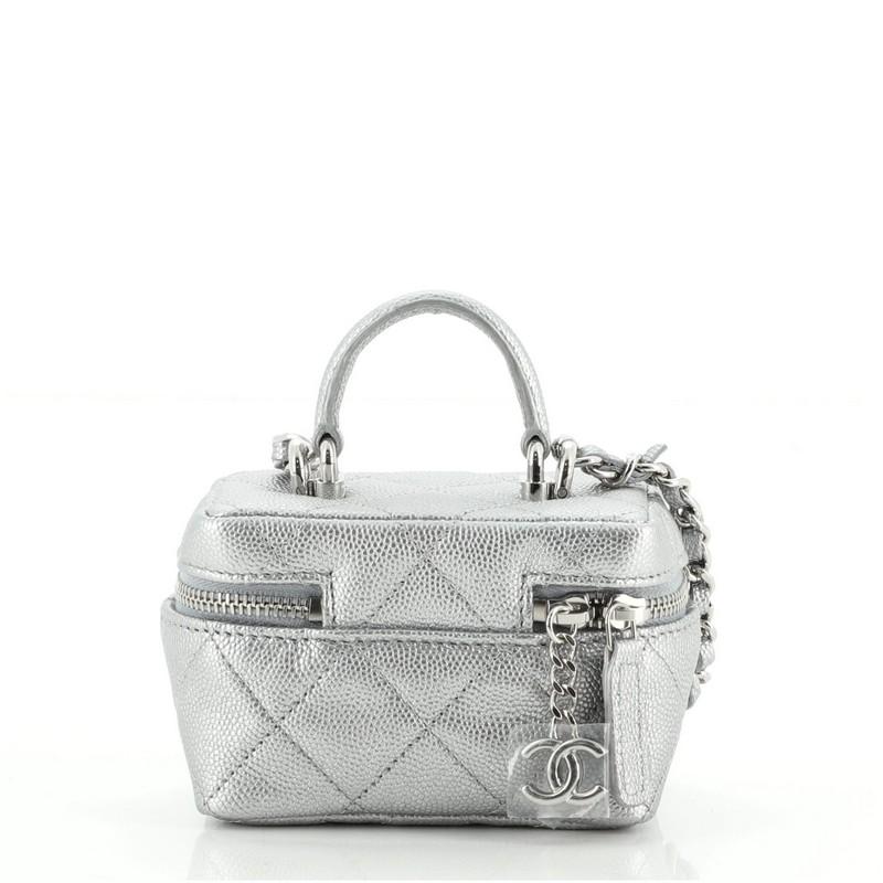 chanel caviar quilted mini top handle vanity with chain white