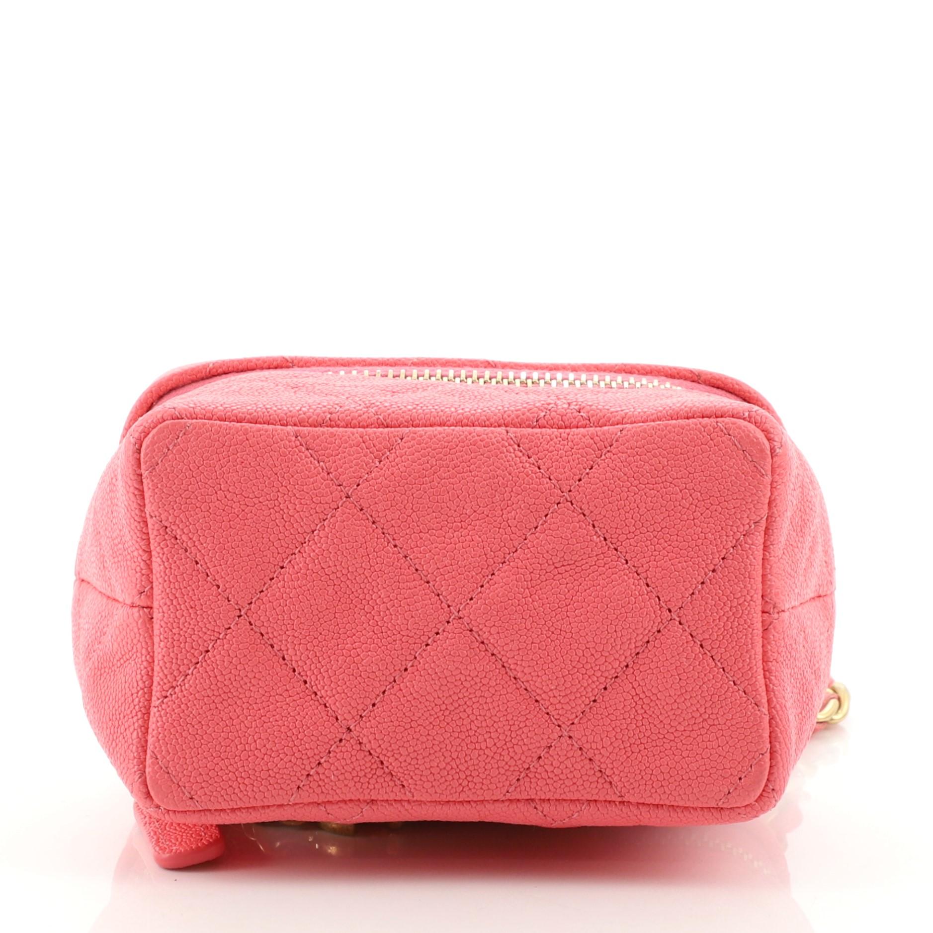 Women's or Men's Chanel Top Handle Zip Around Vanity Case with Chain Quilted Caviar Mini