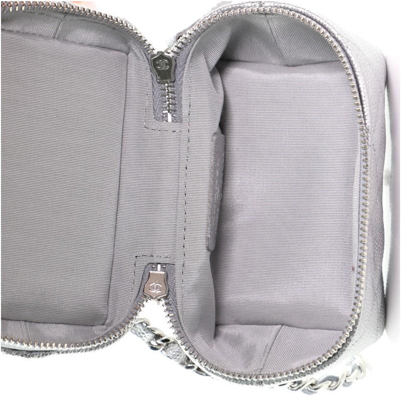 Gray Chanel Top Handle Zip Around Vanity Case with Chain Quilted Caviar Mini