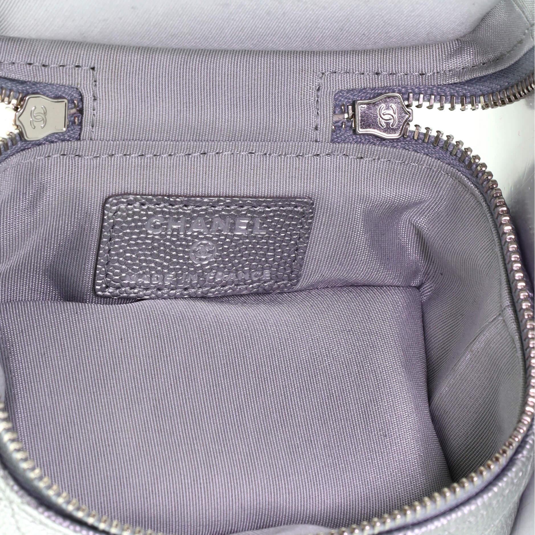 Gray Chanel Top Handle Zip Around Vanity Case with Chain Quilted Caviar Mini