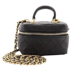 Chanel Top Handle Zip Around Vanity Case with Chain Quilted Caviar Mini